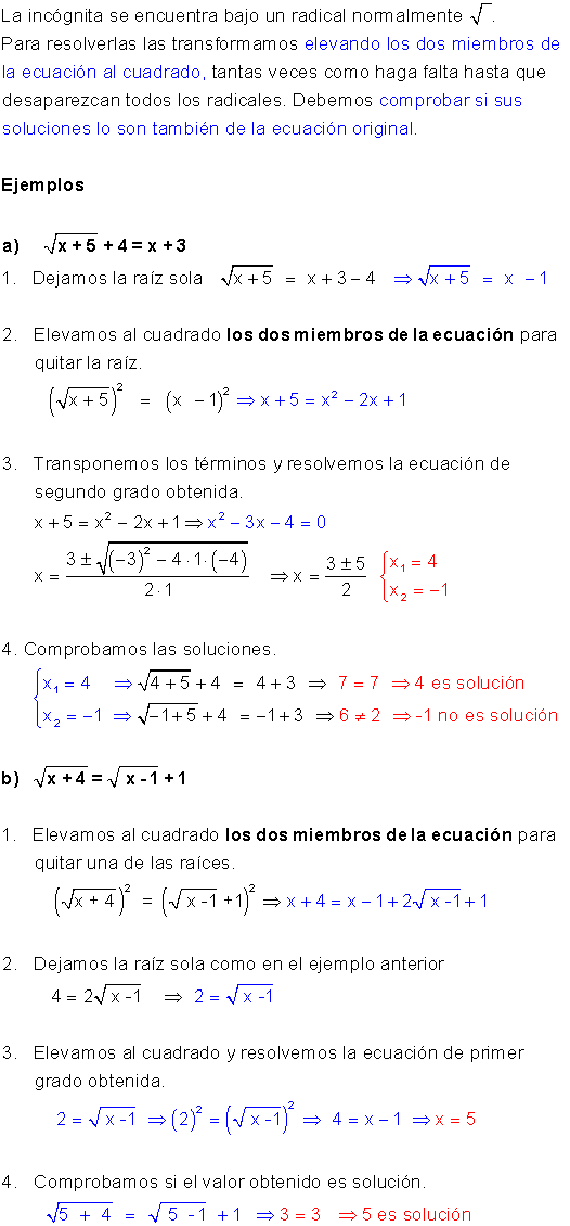 Ecuaciones irracionales.