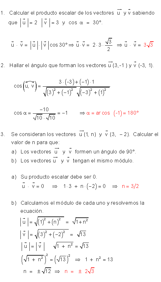 Ejercicios producto escalar.