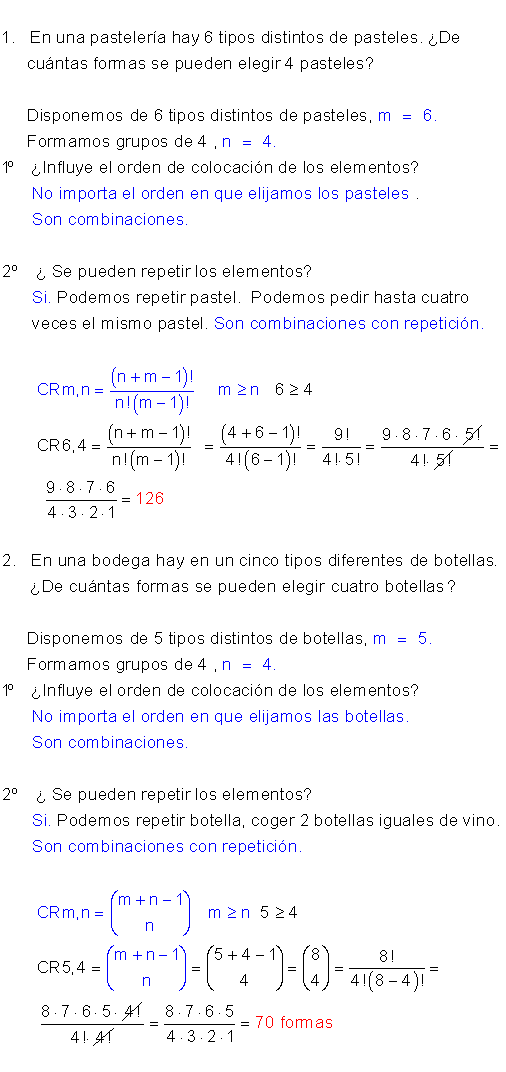 Combinaciones ejemplos