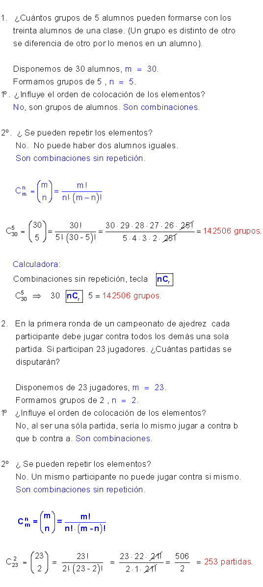 Combinaciones ejemplos