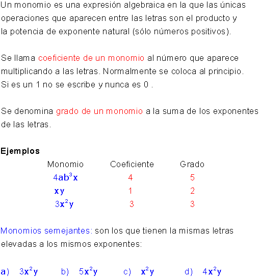 Operaciones con monomios