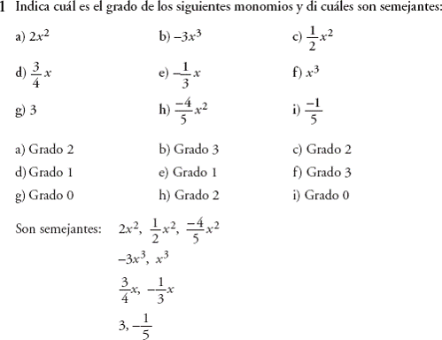 ejercicios de monomios